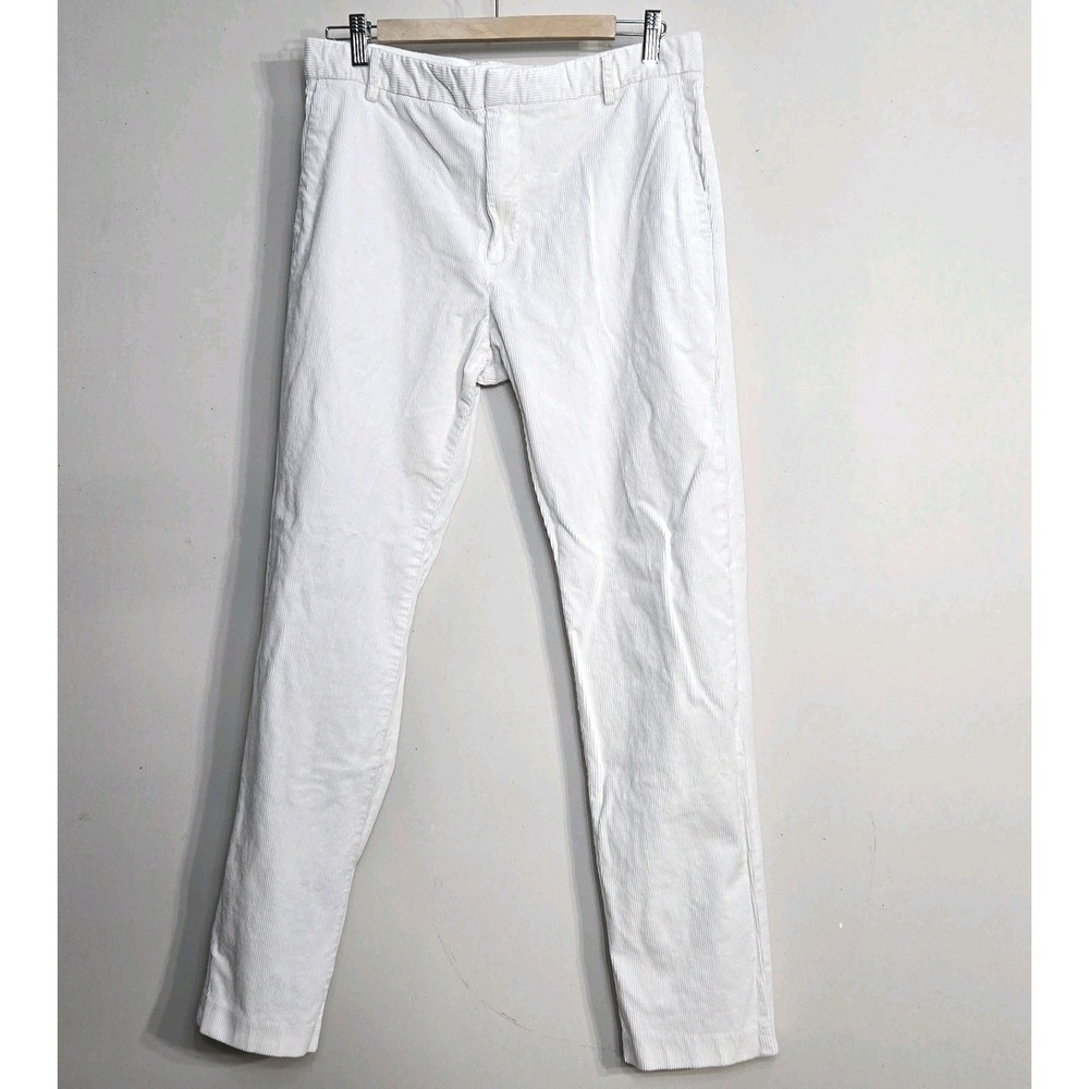 H&M Corduroy Trousers Womens Size 32 Off White Slim Fit‎ Straight Pants Mid Rise